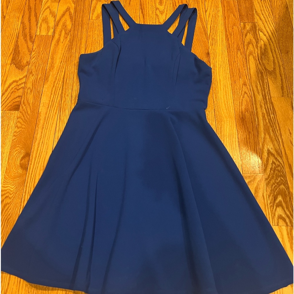 B Darlin Navy Blue Strappy Fit-and-Flare Dress